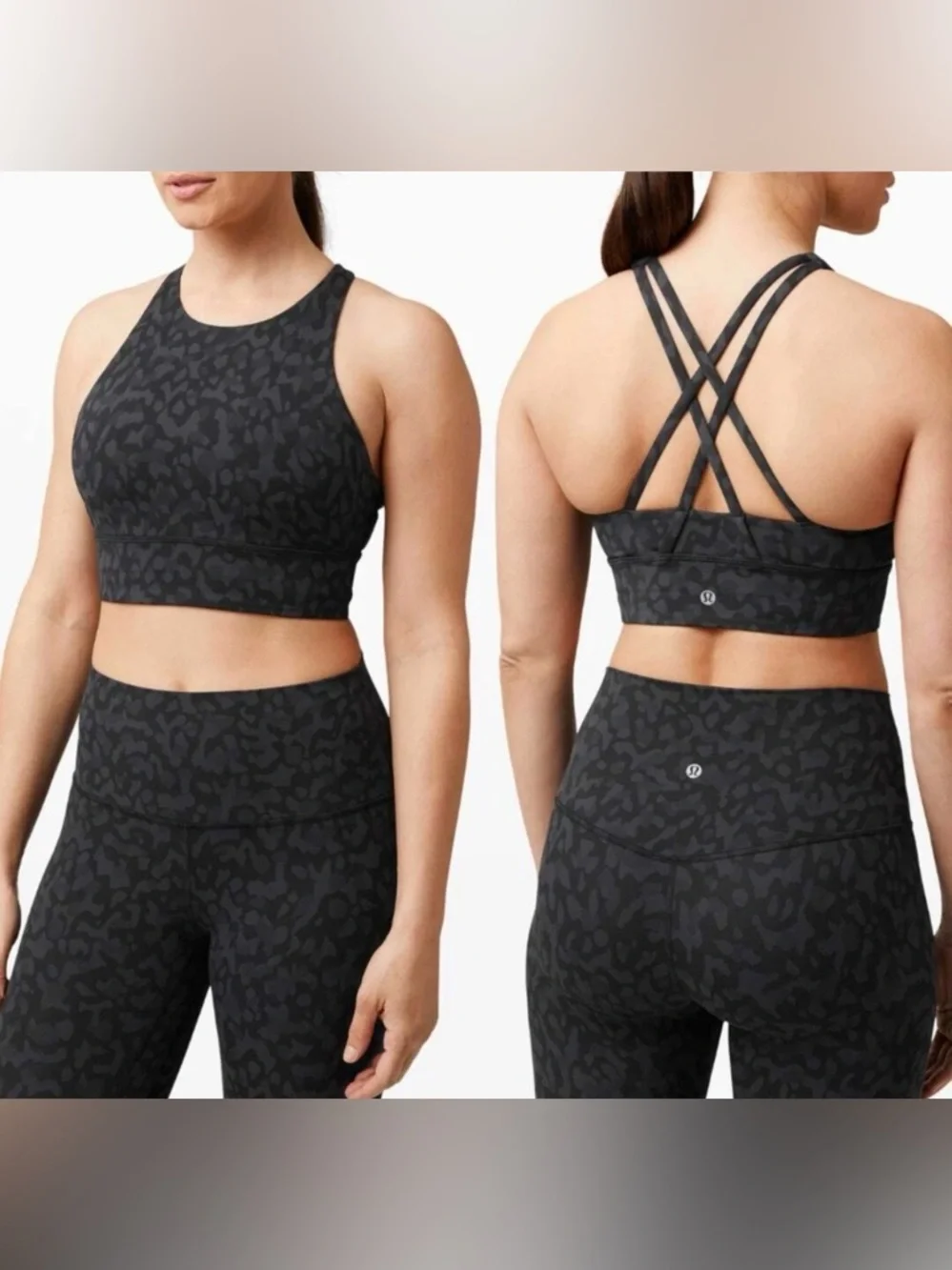Lululemon Energy Bra High Neck Long Line Formation Camo Deep Coal Multi Size 6